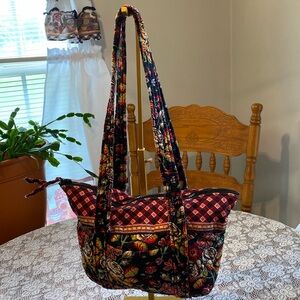 Vera Bradley Floral  Black‎ & Red Medium Shoulder Bag